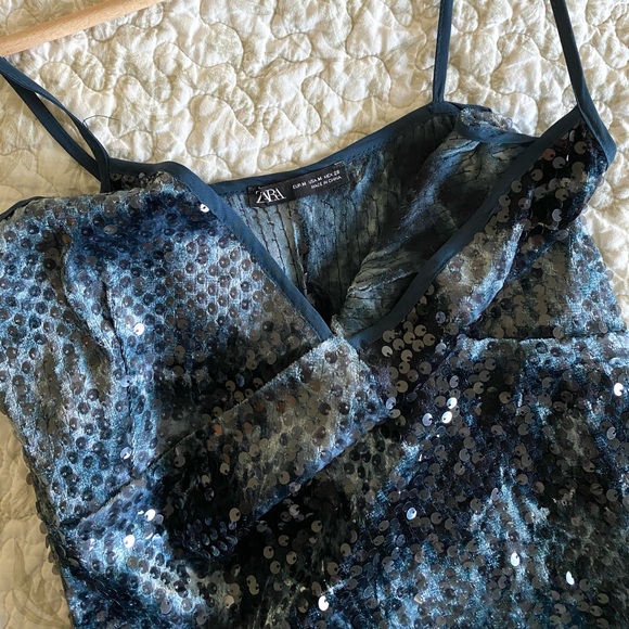ZARA Blue Velvet Sequin Mini Dress M - Picture 6 of 7